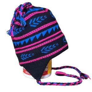 Vintage 90's‎ Maureen of the Mews Knit Ski Hat Beanie USA Fleece Lined Aztec